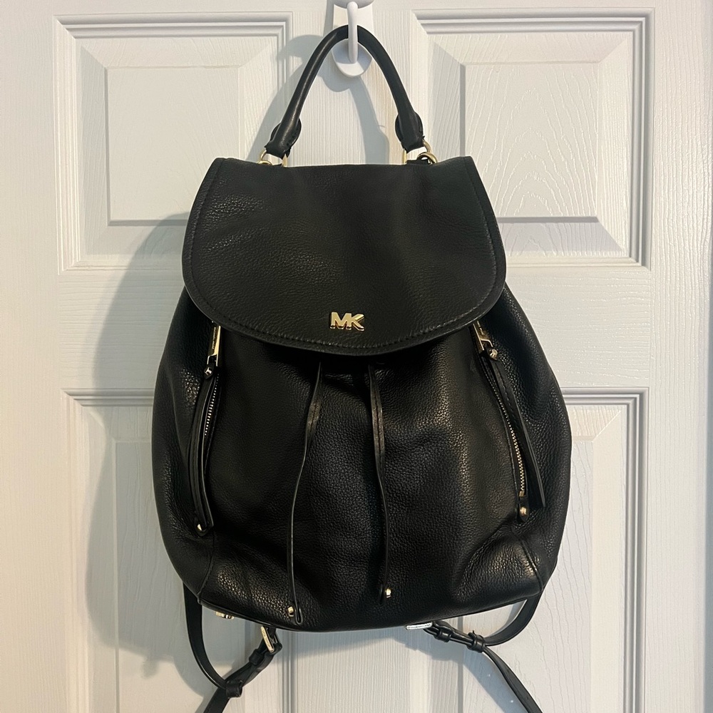 Michael Kors Evie—Black Leather Backpack